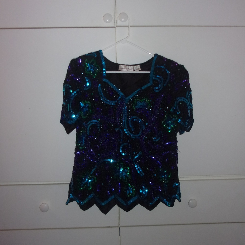 Vtg Laurence Kazar Beaded Sequin Vening Top